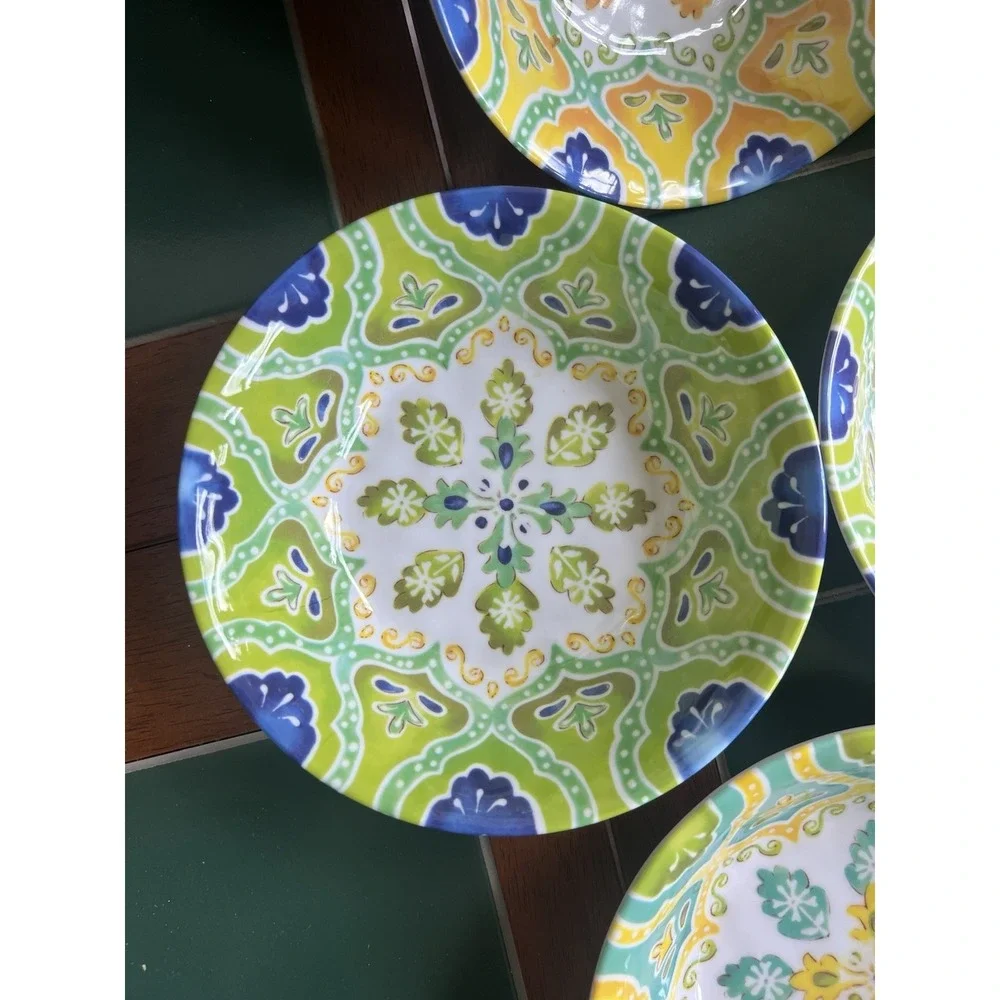 Set 14 Assorted LAURIE GATES MOROCCAN BOHO MELAMINE 8 Salad Plates & 6 Bowls